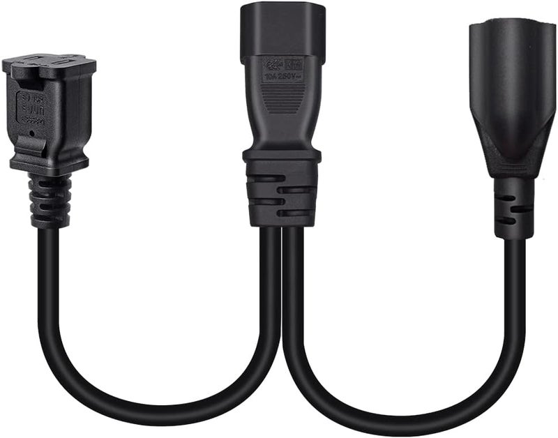 TEWOXIN IEC C14 to NEMA 1-15R + 5-15R Y Splitter Power Cord, Computer Power Extension Cord, AC Extension Cable for Network Equipment(1FT/0.3M) - Image 4